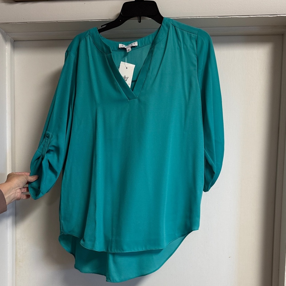 Chaus Turquoise V-Neck Blouse